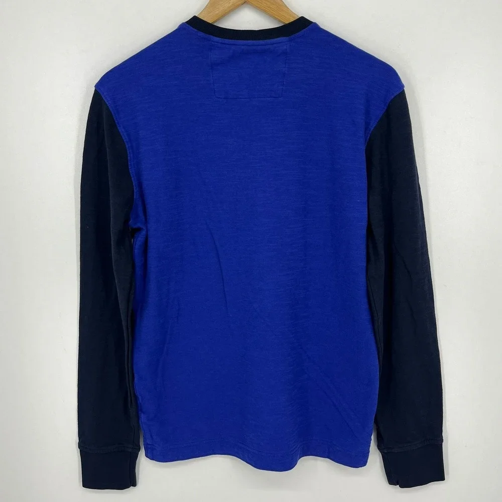 Banana Republic Mens Henley Shirt Colorblock Blue Navy Long Sleeve Cotton Size M